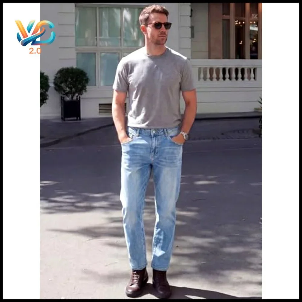 Slim Fit Stretch Tapered Skinny Jeans Comfort Flexible Denim Pants Classic‎